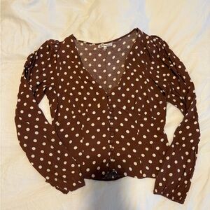 Reformation Chocolate Polka Dot Blouse